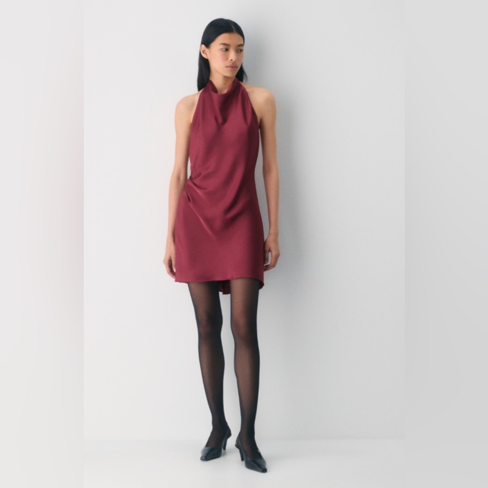 NEW Aritzia Audience Satin Halter Mini Dress in Burgundy